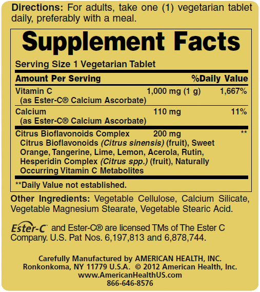 EsterC 1000 mg with Citrus Bioflavonoids 180 Vegetarian Tablets