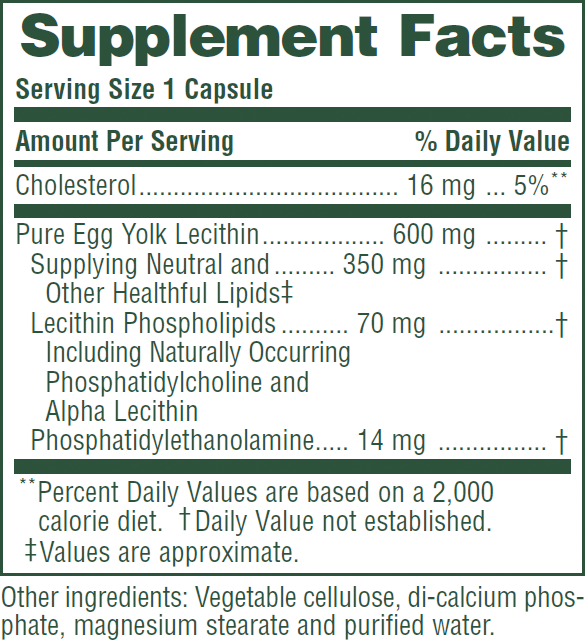 Nature's Plus Egg Yolk Lecithin 600 mg 90 Vcaps