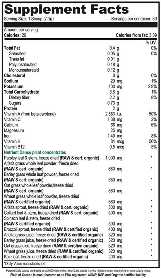 Vibrant Health Field of Greens Raw Green Food 60 Day Supply